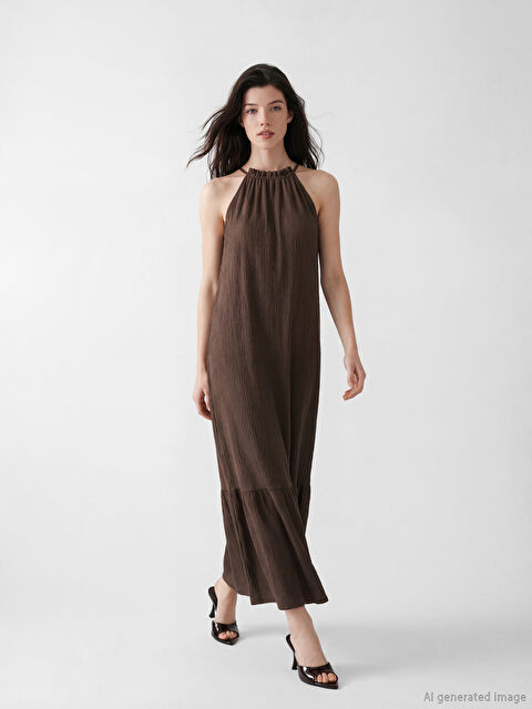 LCW Comfort Fırfırlı Halter Yaka Elbise