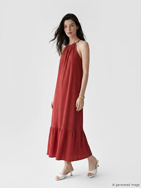 LCW Comfort Fırfırlı Halter Yaka Elbise