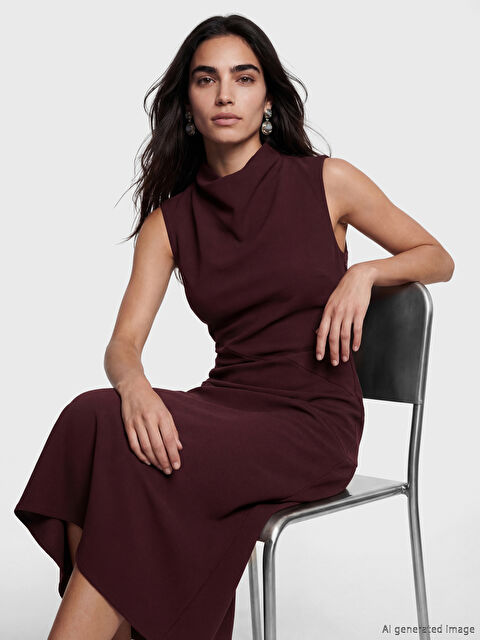 LCW Vision Dik Yaka Krep Elbise