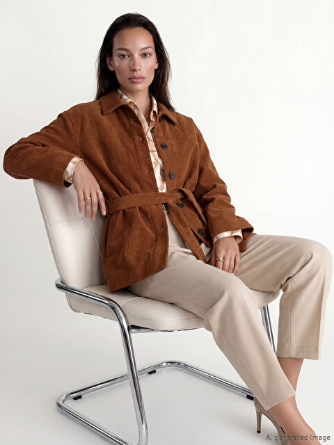 LCW EVERYDAY Gömlek Yaka Kuşaklı Kadın Kadife Ceket	 - S6NT01Z8-CXS