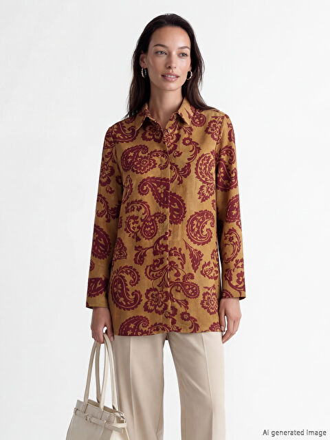LCWAIKIKI Classic Desenli Kuşaklı Kadın Gömlek Tunik - S6NT03Z8-LRT