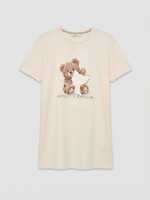 LCW Young Bisiklet Yaka Ayı Teddy Baskılı Kadın Gecelik - S6NT30Z8-FEM