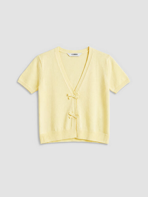 LCW Kids V Yaka Fiyonk Detaylı Kız Çocuk Triko Hırka - S6NT43Z4-FTR