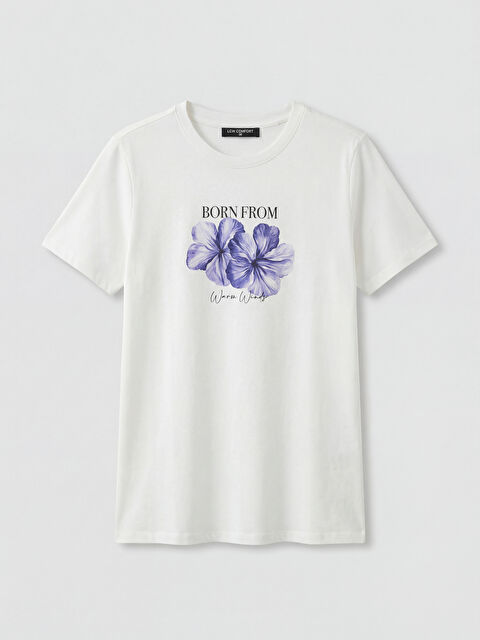 LCW Comfort Bisiklet Yaka Baskılı Kadın Tişört - S6NT51Z8-Q6K