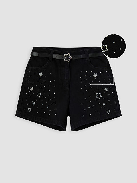 LCW Kids Yüksek Bel Taşlı Kız Çocuk Jean Şort