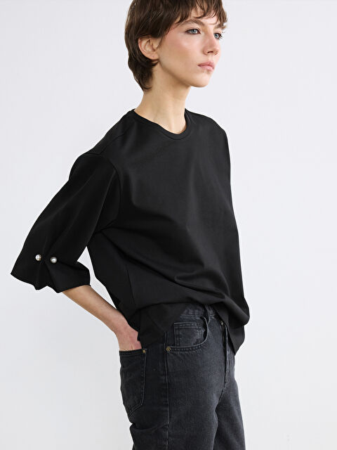 Soulife Bisiklet Yaka İnci Detaylı Bluz - S6NU23Z8-CVL