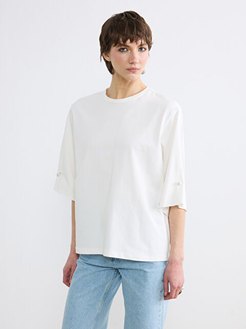 Soulife Bisiklet Yaka İnci Detaylı Bluz - S6NU23Z8-FDW