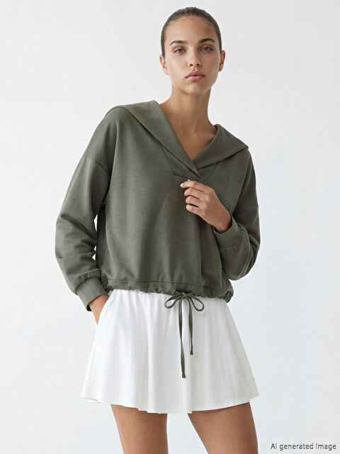 KOOR SPORT Polo Yaka Oversize Kadın Sweatshirt - S6NU34Z8-ZYL