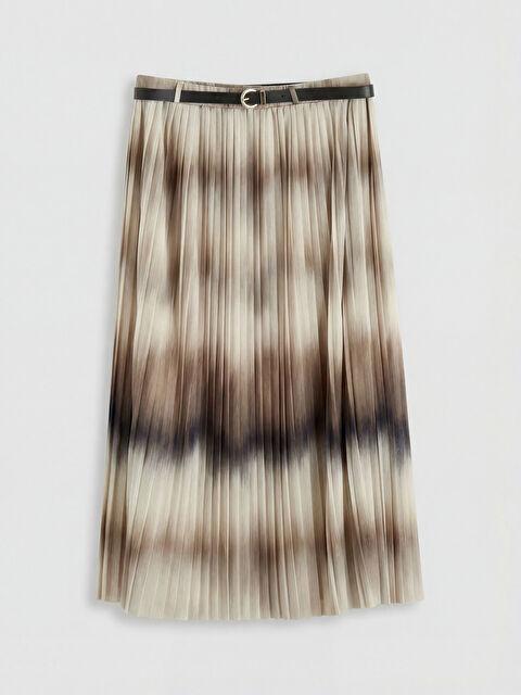 LCWAIKIKI Classic Beli Kemerli Desenli Pileli Etek - S6NU36Z8-LQY