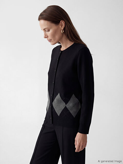 LCW Grace Bisiklet Yaka Baklava Desenli Kadın Triko Hırka - S6NU65Z8-MHH