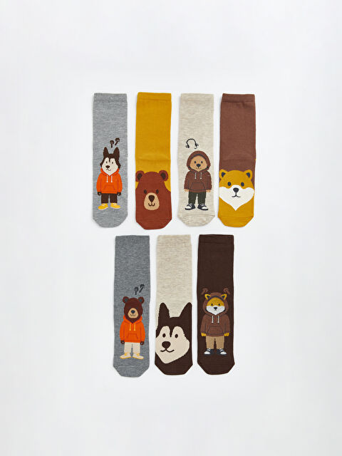 LCW Kids Baskılı Erkek Çocuk Soket Çorap 7'li - S6NV62Z4-K00