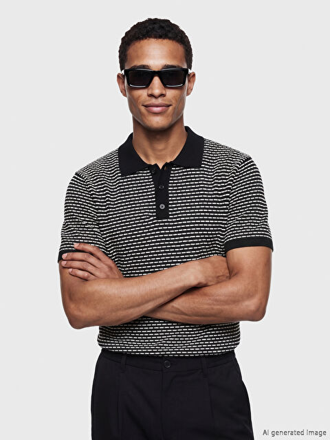 LCW Vision Polo Yaka Desenli Erkek Triko Kazak - S6NV69Z8-CVL