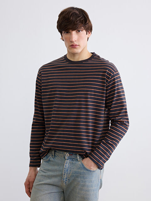 XSIDE Bisiklet Yaka Uzun Kollu Çizgili Erkek Tişört