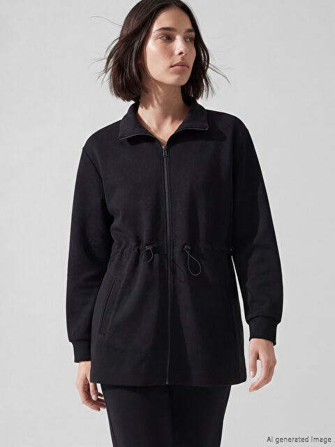 LCWAIKIKI Classic Dik Yaka Büzgülü Kadın Fermuarlı Sweatshirt	 - S6NY43Z8-CVL