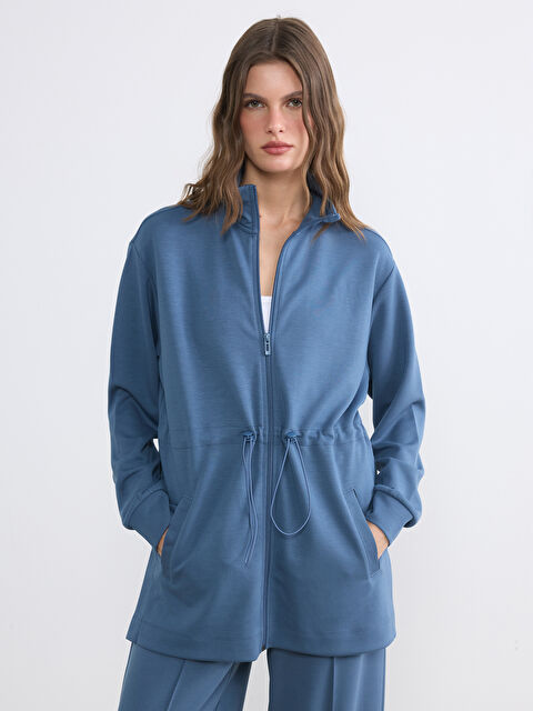 LCWAIKIKI Classic Dik Yaka Büzgülü Kadın Fermuarlı Sweatshirt	 - S6NY43Z8-H6Q