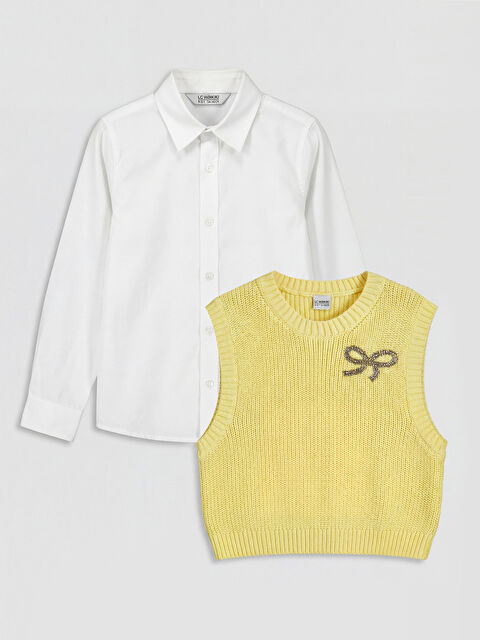 LCW Kids Kız Çocuk Triko Süveter ve Gömlek - S6NY47Z4-JYX