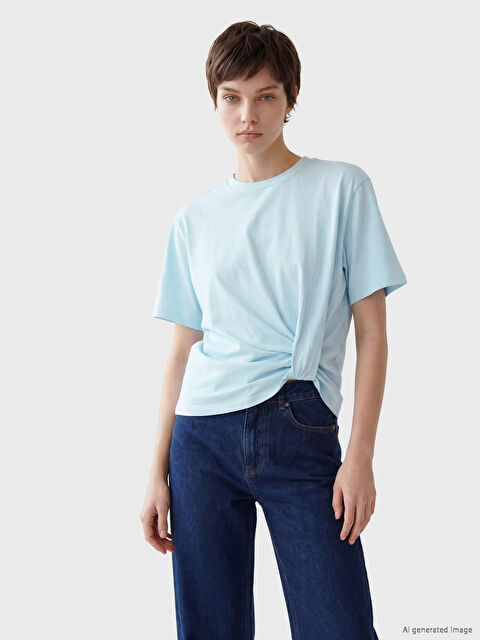 Soulife Petite Bisiklet Yaka Büzgülü Bluz