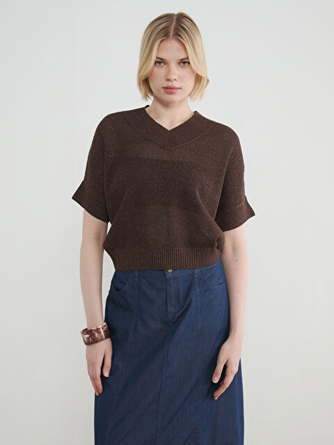 LCW Vision V Yaka Kadın Triko Kazak	