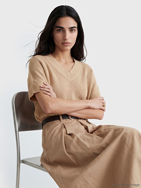 LCW Vision V Yaka Kadın Triko Kazak	 - S6NY58Z8-LDX