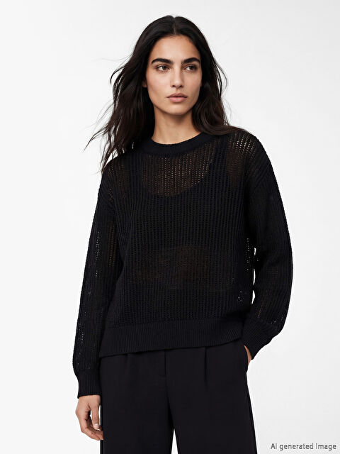 LCW Vision Bisiklet Yaka Ajurlu Oversize Kadın Triko Kazak - S6NY60Z8-CVL