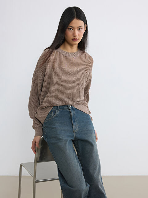 LCW Vision Bisiklet Yaka Ajurlu Oversize Kadın Triko Kazak - S6NY60Z8-D6H