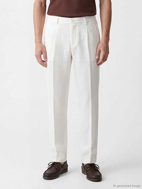 SOUTHBLUE Standart Kalıp Keten Erkek Pileli Pantolon