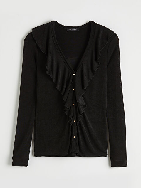 LCW EVERYDAY V Yaka Fırfırlı Kadın Hırka - S6O007Z8-CVL