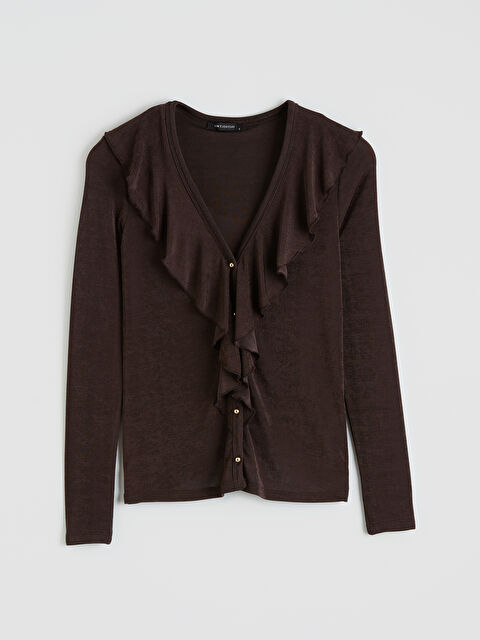 LCW EVERYDAY V Yaka Fırfırlı Kadın Hırka - S6O007Z8-HSK