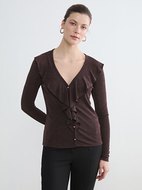 LCW EVERYDAY V Yaka Fırfırlı Kadın Hırka - S6O007Z8-HSK