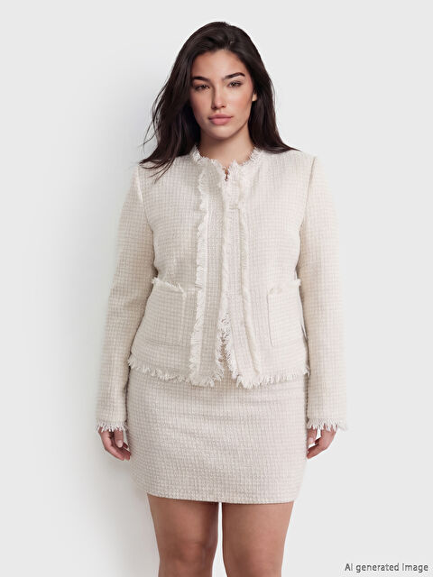 Soulife Petite Bisiklet Yaka Püsküllü Kadın Tüvit Ceket