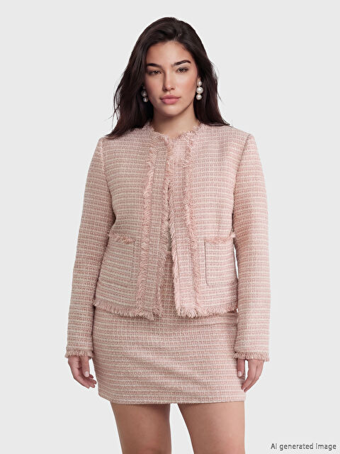 Soulife Petite Bisiklet Yaka Püsküllü Kadın Tüvit Ceket