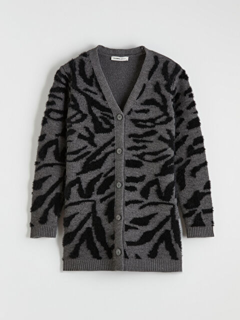 LCW Grace V Yaka Desenli Kadın Triko Hırka - S6O018Z8-MHS