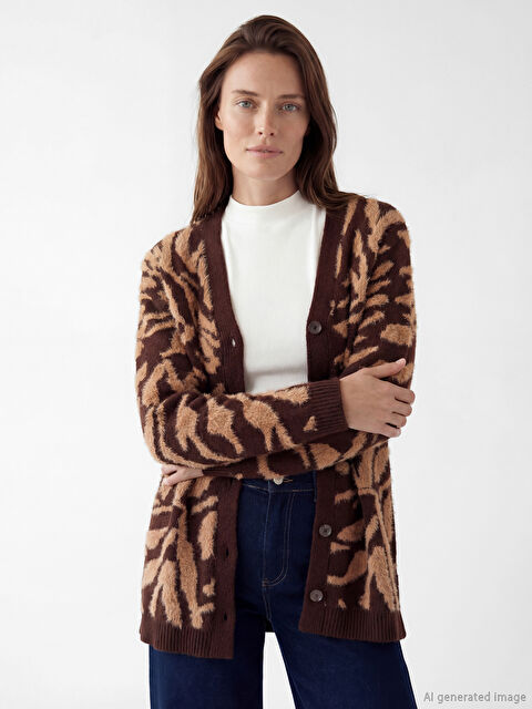 LCW Grace V Yaka Desenli Kadın Triko Hırka