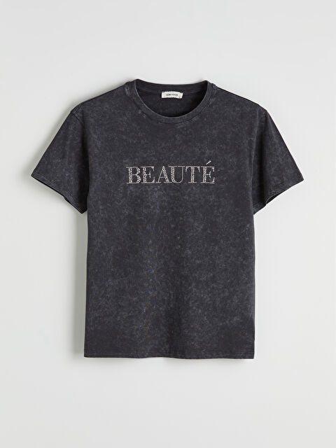 LCW Vision Bisiklet Yaka Taş Baskılı Kadın Tişört - S6O032Z8-DC4