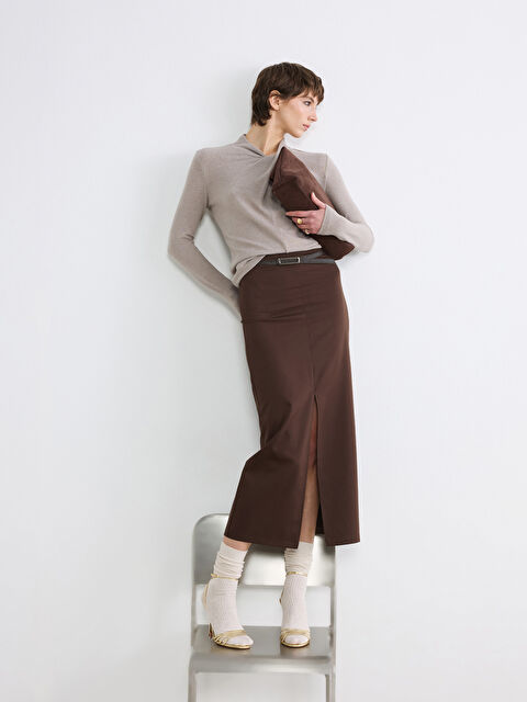 Soulife Beli Fermuarlı Kemerli Yırtmaçlı Etek - S6O058Z8-J0V