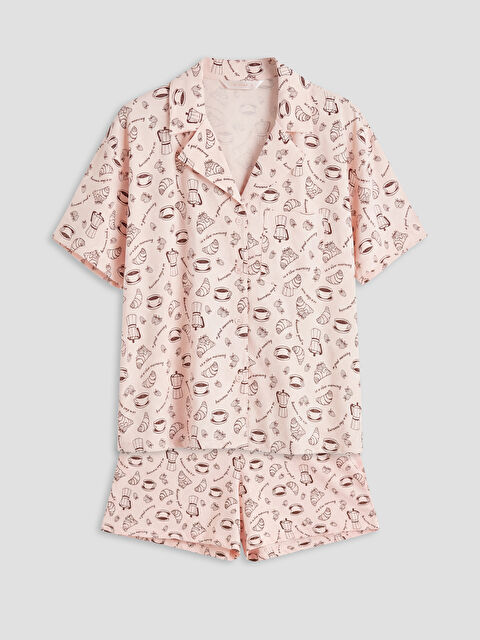 LCW DREAM Gömlek Yaka Desenli Kadın Şortlu Pijama Takımı - S6O122Z8-LT4