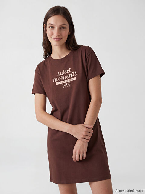 LCW DREAM Bisiklet Yaka Baskılı Kadın Gecelik - S6O123Z8-HGT