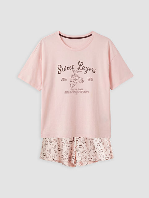 LCW DREAM Bisiklet Yaka Baskılı Kadın Şortlu Pijama Takımı - S6O126Z8-LT4