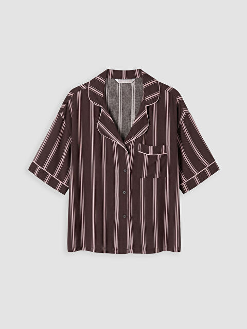 LCW DREAM Gömlek Yaka Çizgili Kadın Pijama Üst