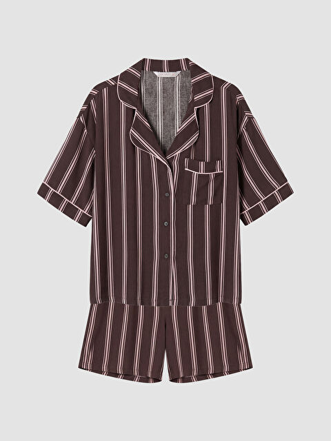 LCW DREAM Gömlek Yaka Çizgili Kadın Şortlu Pijama Takımı
