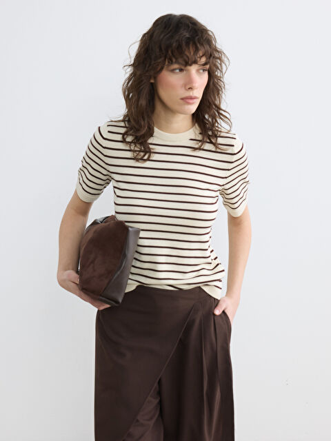 LCW Vision Bisiklet Yaka Çizgili Kadın Triko Kazak - S6O176Z8-LFC