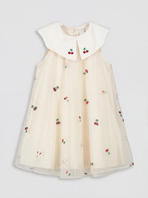 LCW Kids Bebe Yaka Nakışlı Kız Çocuk Prenses Elbisesi