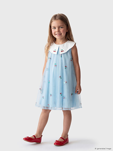 LCW Kids Bebe Yaka Nakışlı Kız Çocuk Prenses Elbisesi