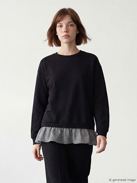 LCW Modest Bisiklet Yaka Ekose Kadın Sweatshirt Tunik