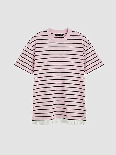 LCW Modest Bisiklet Yaka Çizgili Kadın Tişört - S6O193Z8-LEW