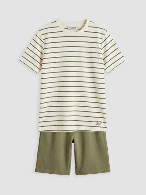 LCW Kids Bisiklet Yaka Çizgili Erkek Çocuk Tişört ve Şort - S6O206Z4-LFT