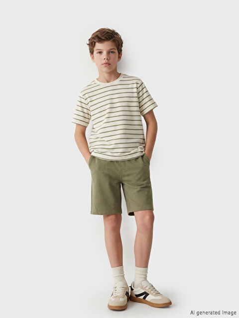 LCW Kids Bisiklet Yaka Çizgili Erkek Çocuk Tişört ve Şort - S6O206Z4-LFT