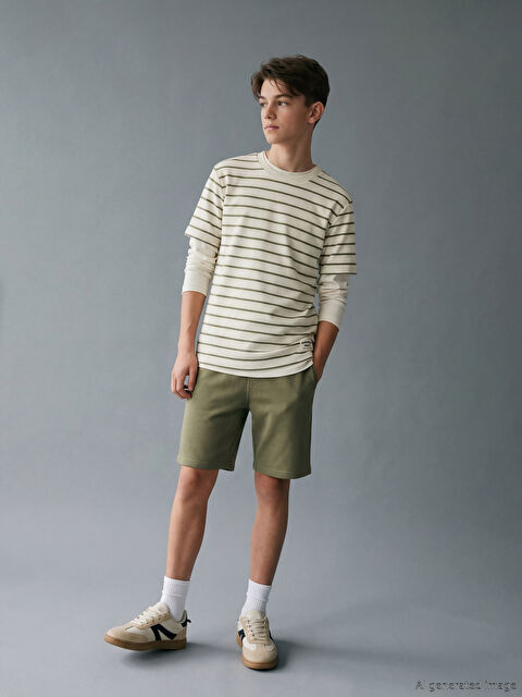 LCW Kids Bisiklet Yaka Çizgili Erkek Çocuk Tişört ve Şort - S6O206Z4-LFT