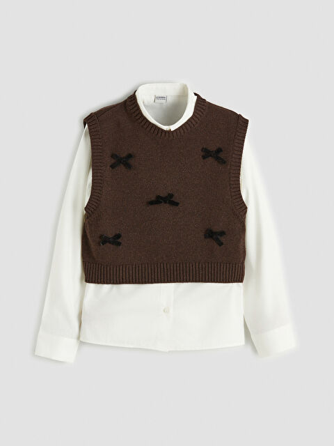 LCW Kids Fiyonk Detaylı Kız Çocuk Triko Süveter ve Gömlek - S6O211Z4-FDU