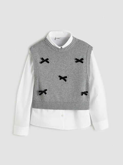 LCW Kids Fiyonk Detaylı Kız Çocuk Triko Süveter ve Gömlek - S6O211Z4-R9J